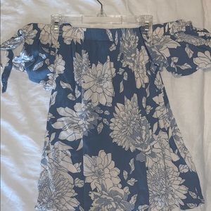 Blue flower off the shoulder top